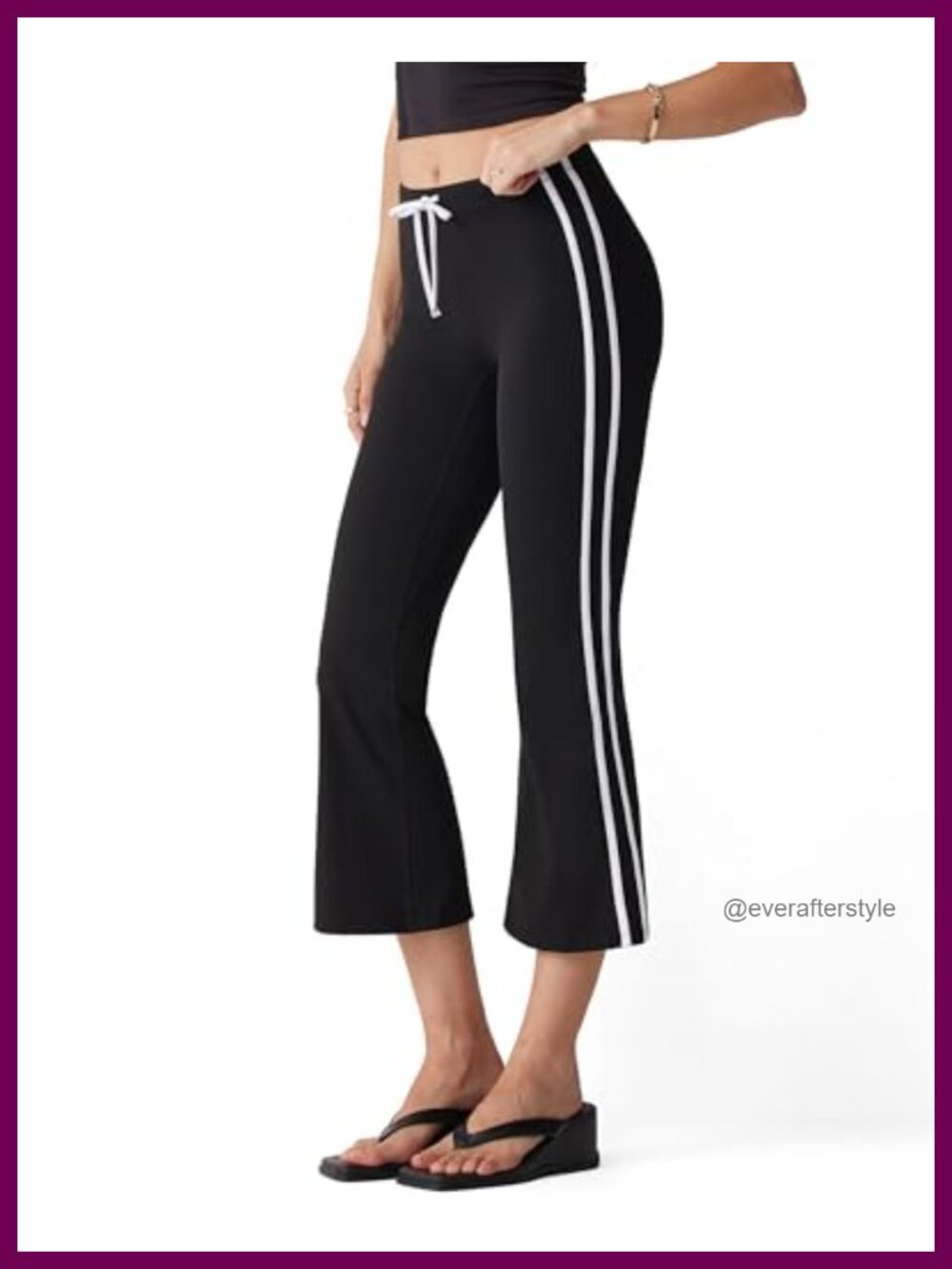 High Waisted Flare Capri Yoga Pants Side Stripe Drawstring Bootcut Leggings